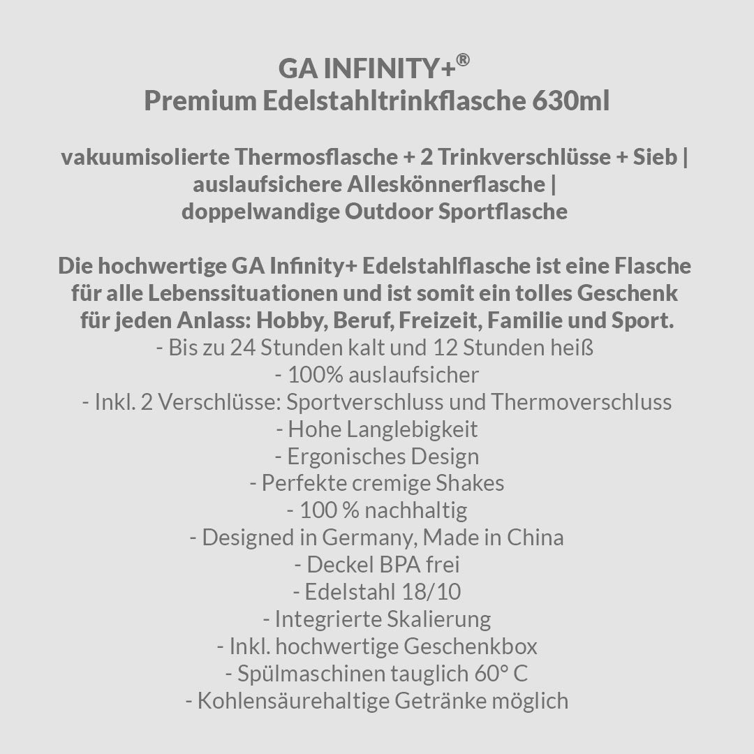 GA Infinity+ Premium Edelstahltrinkflasche 630ml Schwarz
