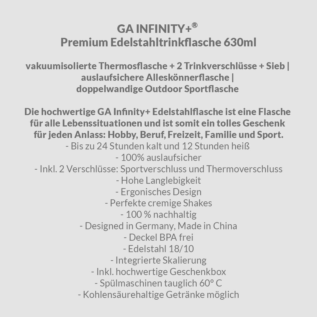 GA Infinity+ Premium Edelstahltrinkflasche 630ml Schwarz